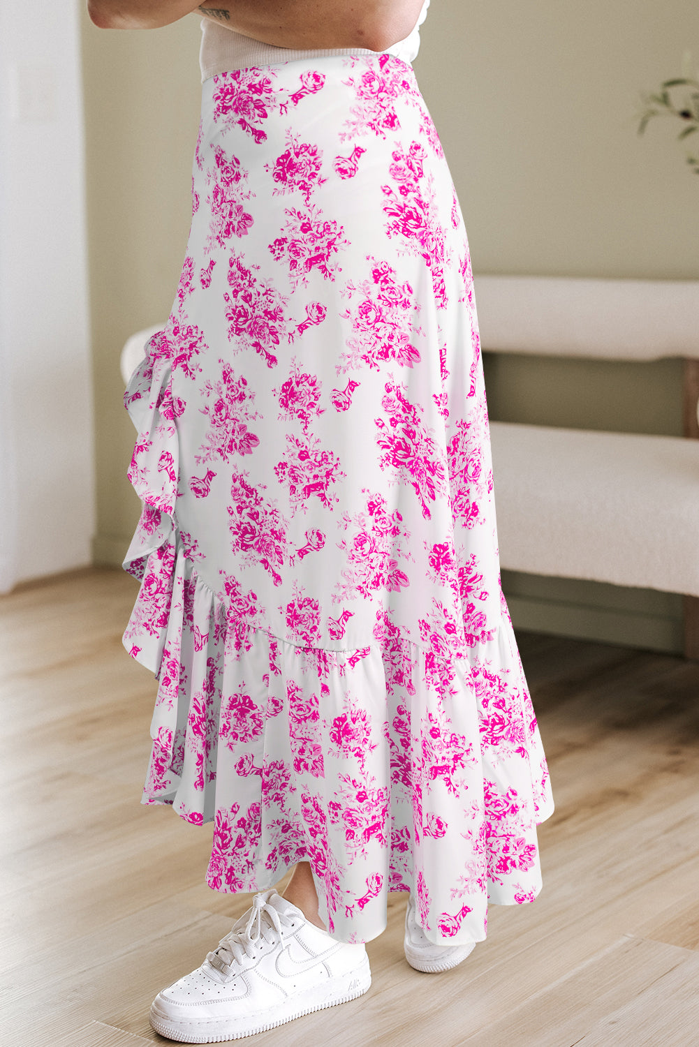 Wildflower Waltz Asymmetrical Ruffle Maxi Skirt