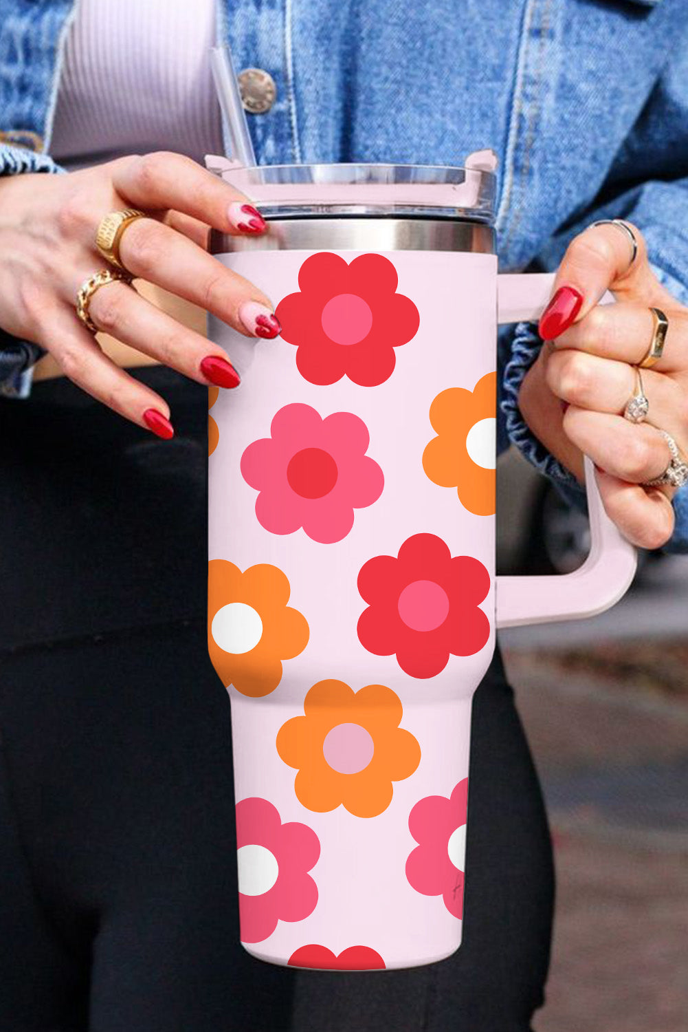 Blossom Bloom Tumbler – 40oz Floral Stainless Steel Cup with Handle