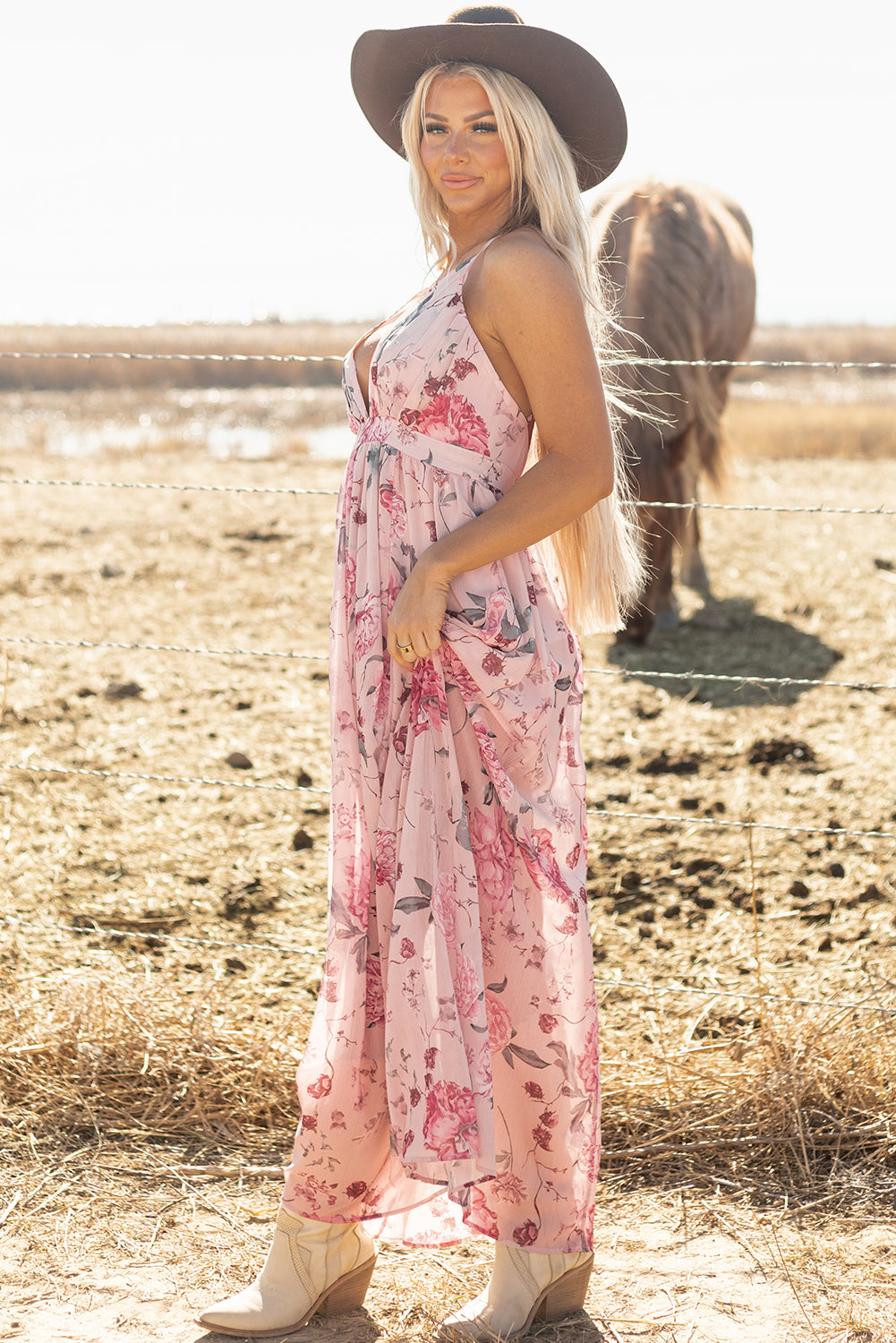The Blush Bloom Backless Maxi Dress