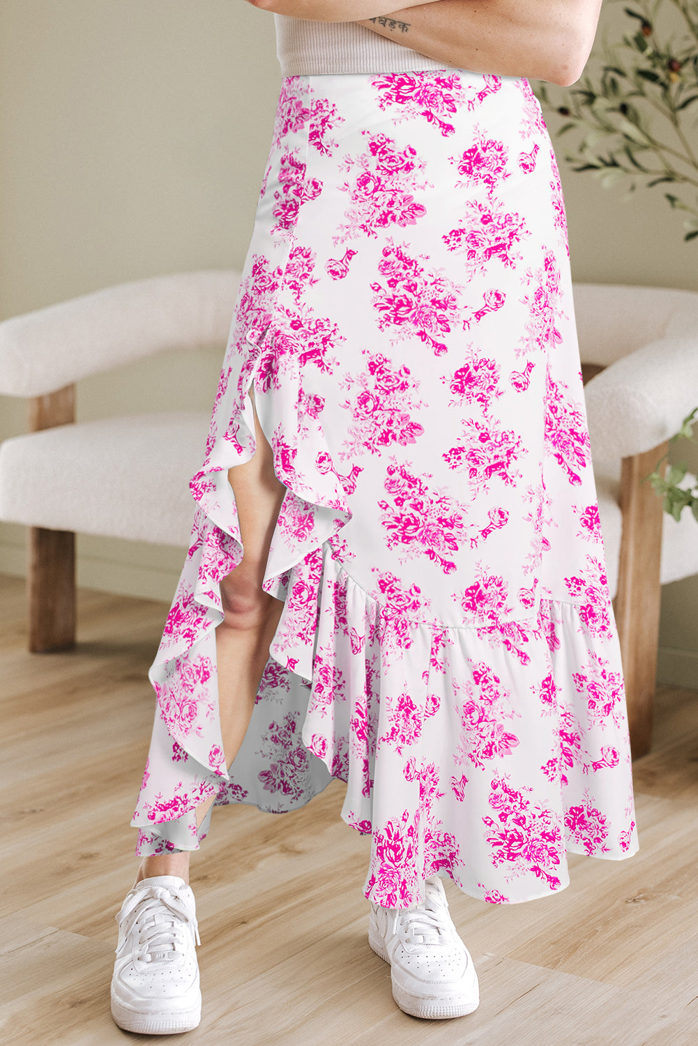 Wildflower Waltz Asymmetrical Ruffle Maxi Skirt