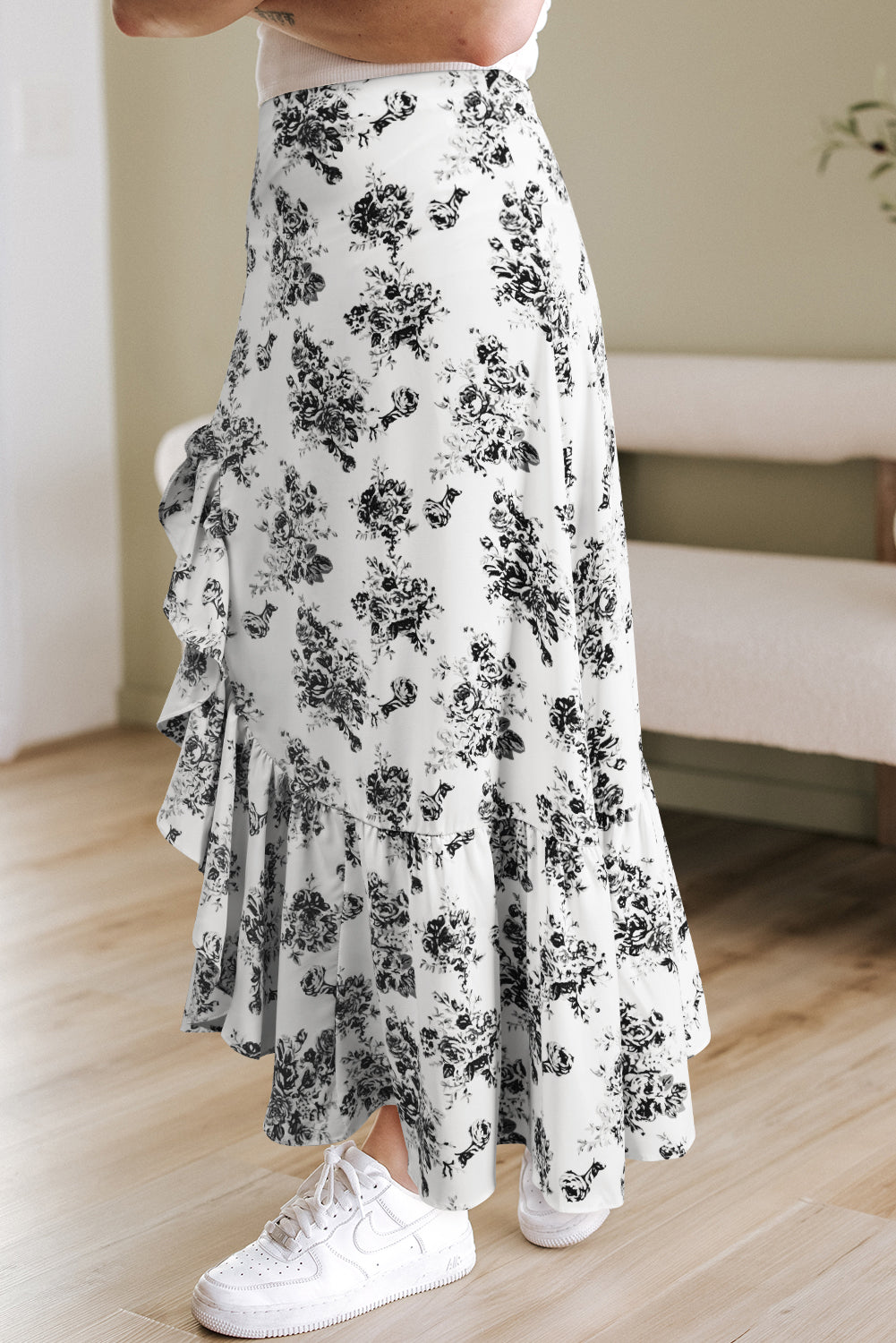Wildflower Waltz Asymmetrical Ruffle Maxi Skirt