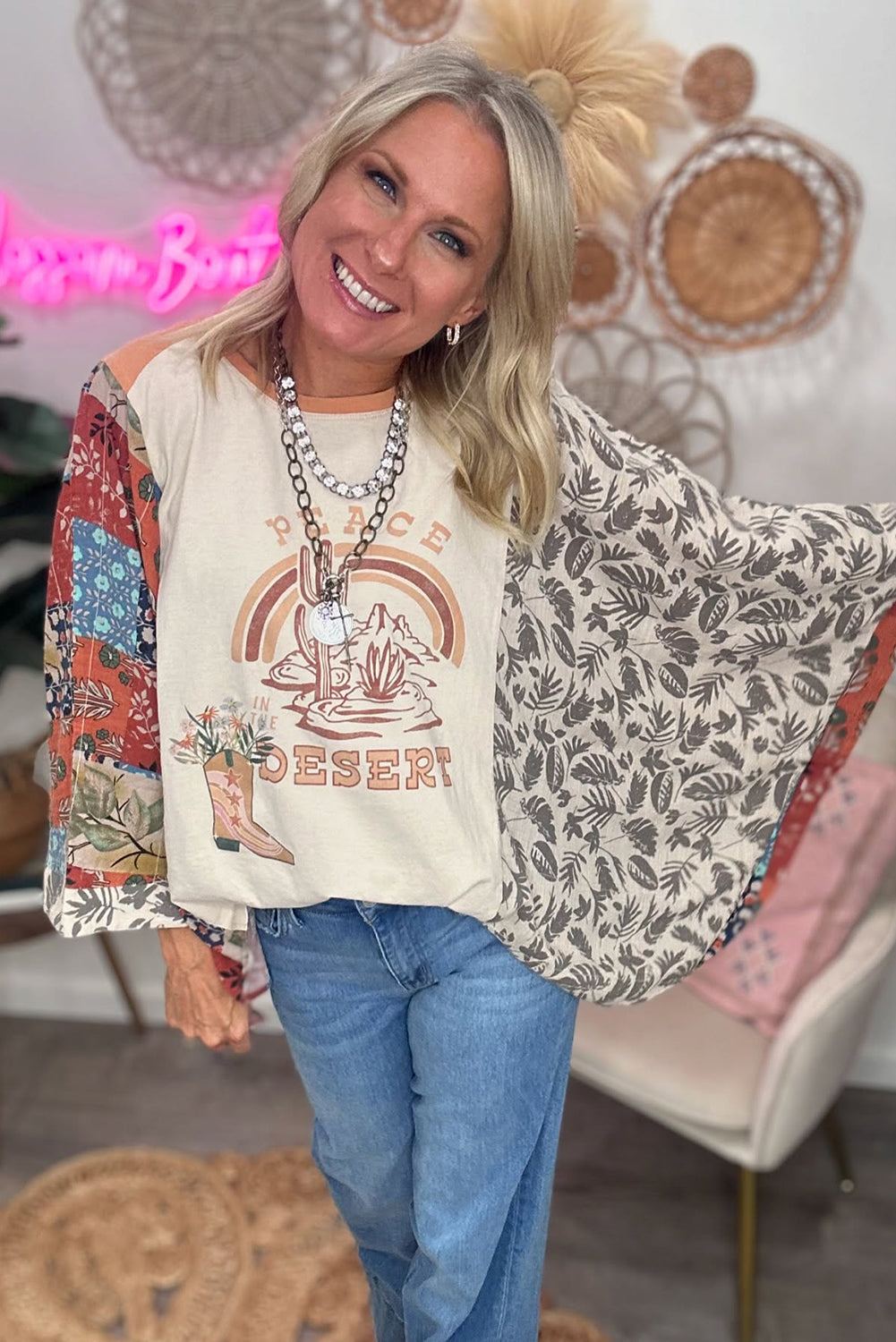 Desert Spirit Patchwork Sleeve Top