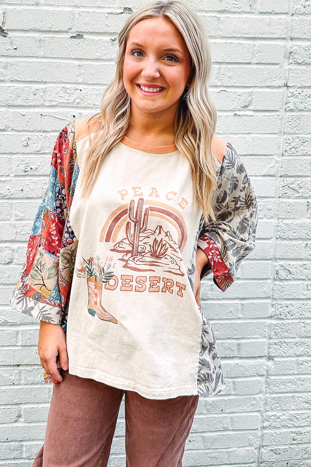 Desert Spirit Patchwork Sleeve Top