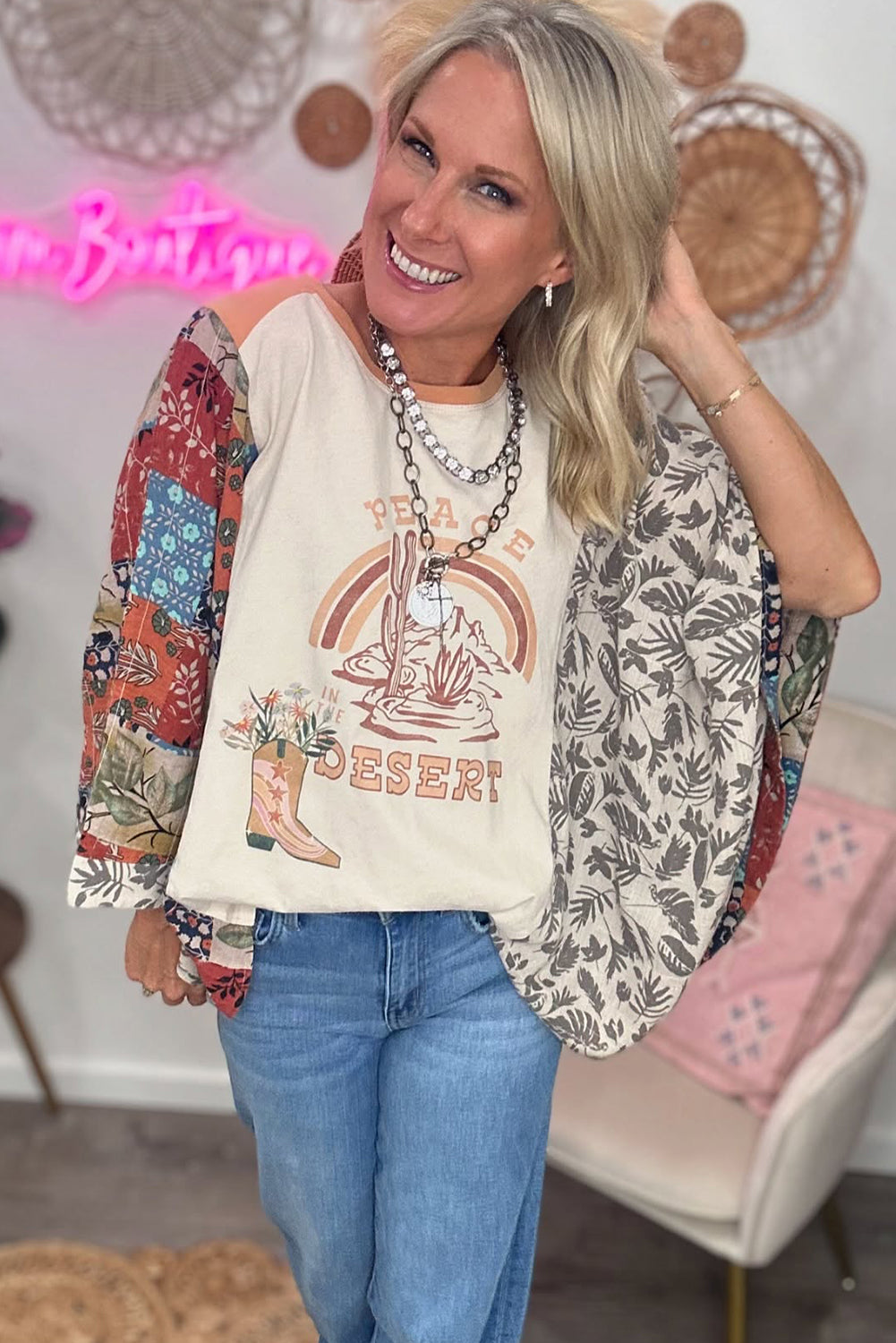 Desert Spirit Patchwork Sleeve Top