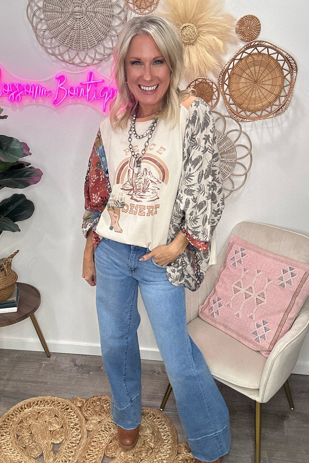 Desert Spirit Patchwork Sleeve Top