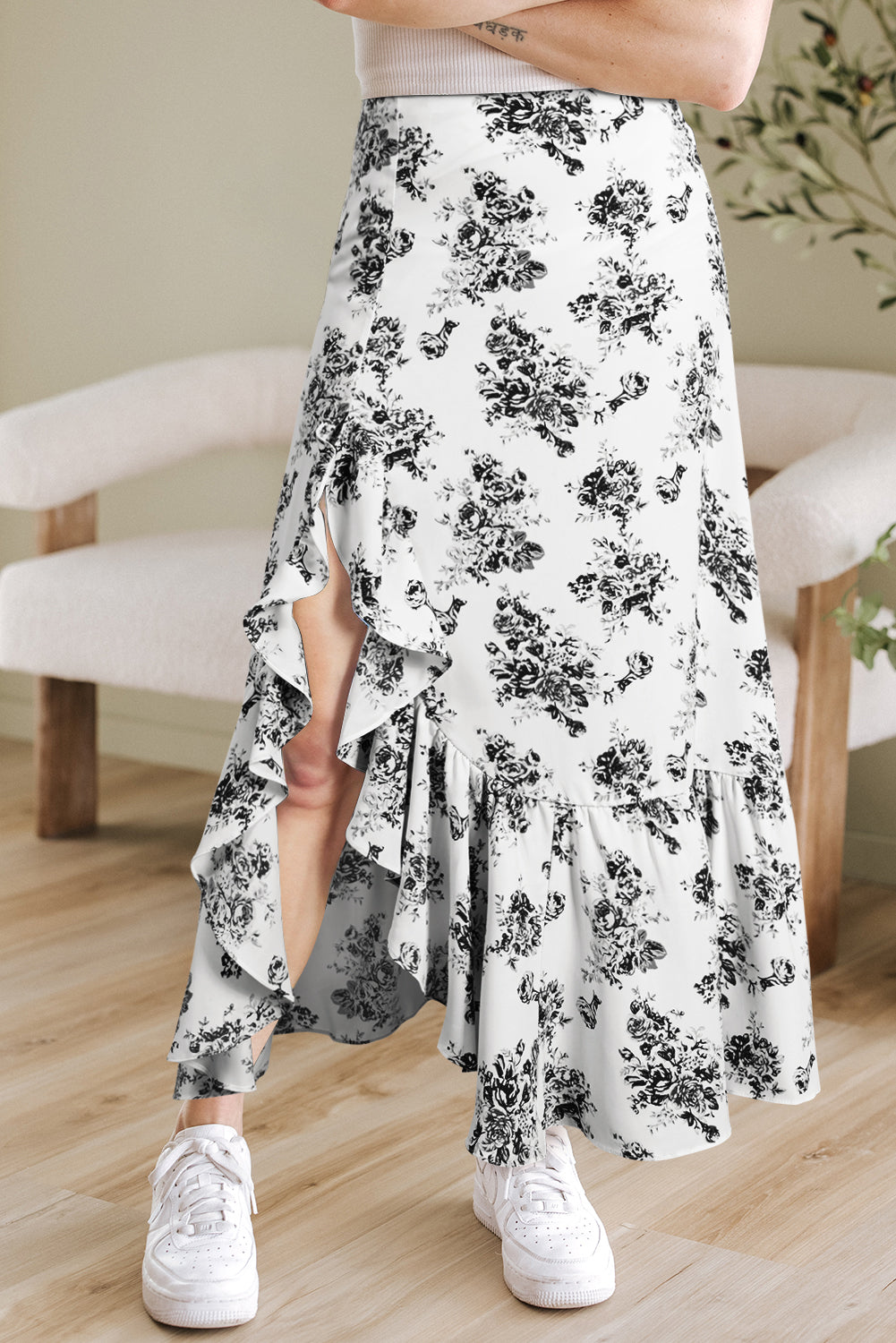 Wildflower Waltz Asymmetrical Ruffle Maxi Skirt