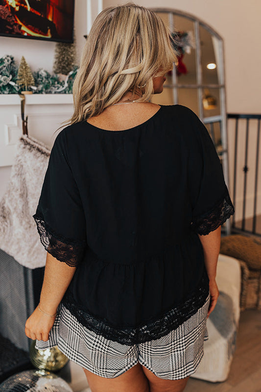 Lace & Legends – Black Plus Size V-Neck Top