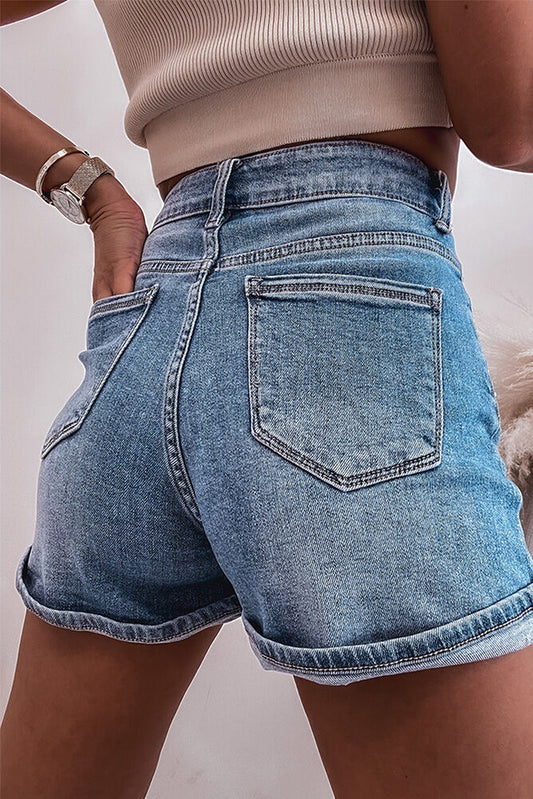 Ashleigh Rhinestone Denim Shorts – Blue Sparkle