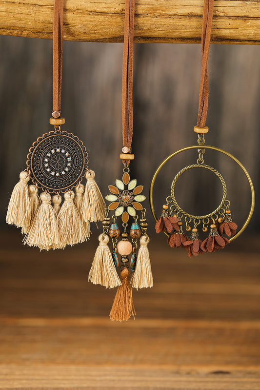 Boho Bloom Necklace Set – 3pc Tassel Pendant Layering Chains