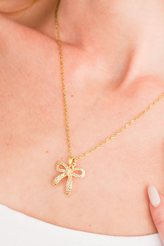Golden Charm Bowknot Pendant Necklace
