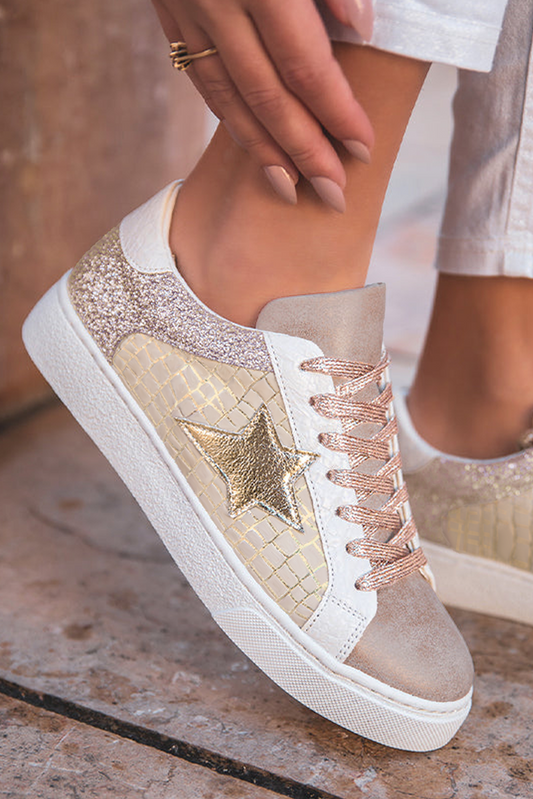 Stardust Sparkle Lace-Up Sneakers – Gold