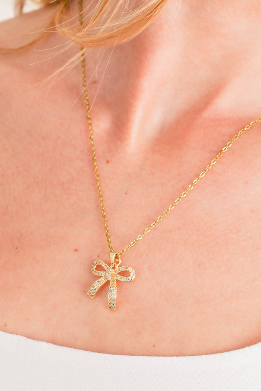 Golden Charm Bowknot Pendant Necklace