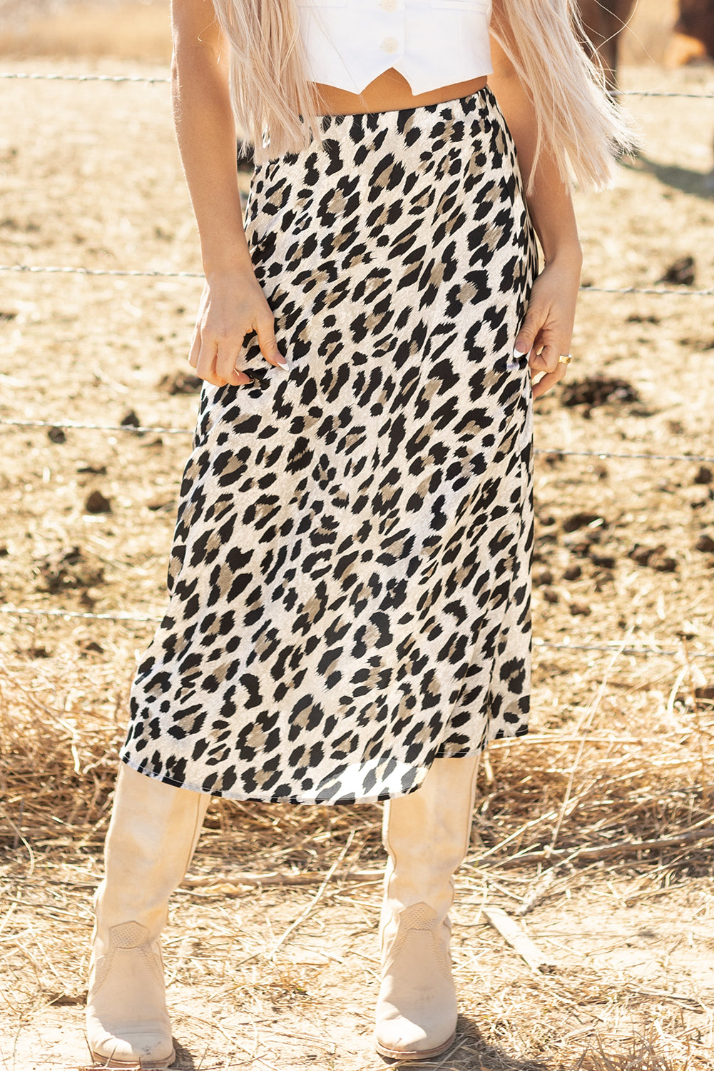 The Wild Muse High Waist Leopard Midi Skirt