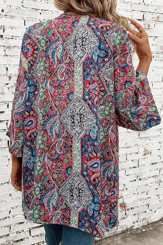 Scarlet Mirage Open Front Kimono – Red Paisley