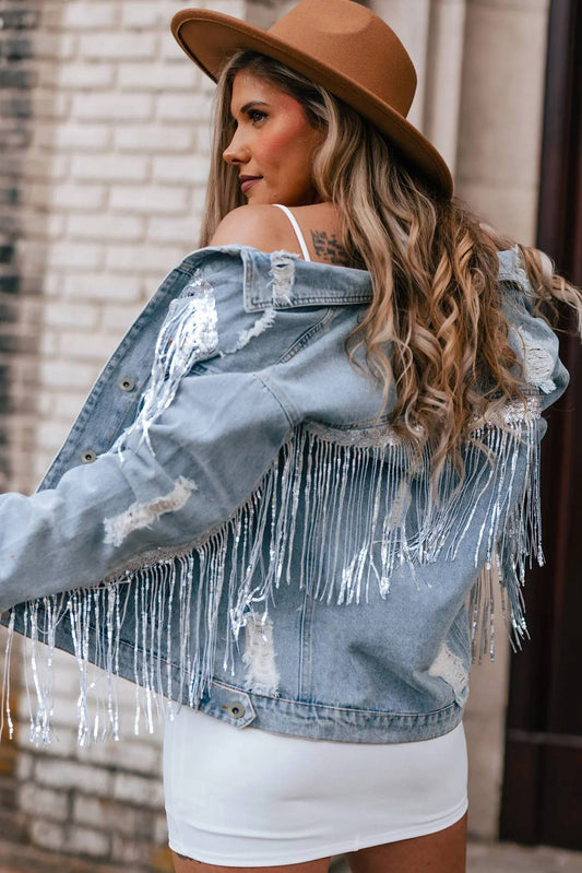 Rhinestone Rodeo Sequin Denim Jacket