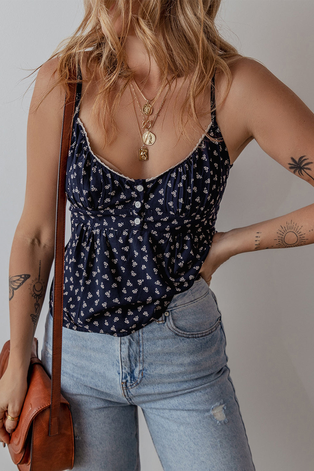 Wildflower Blues Floral Button Tank