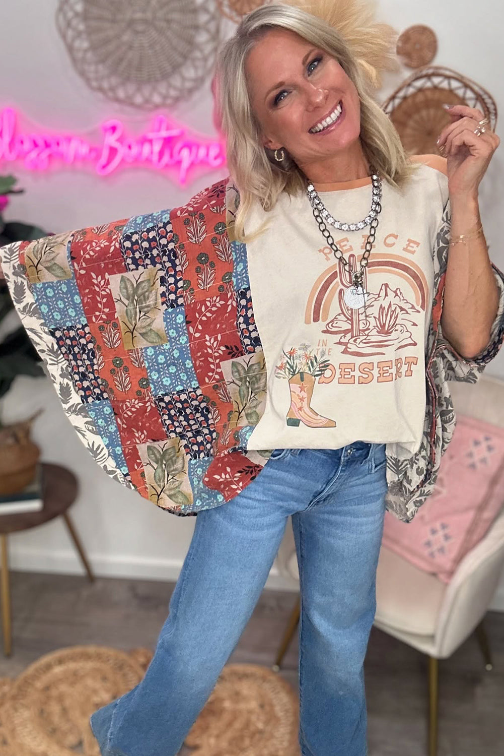 Desert Spirit Patchwork Sleeve Top