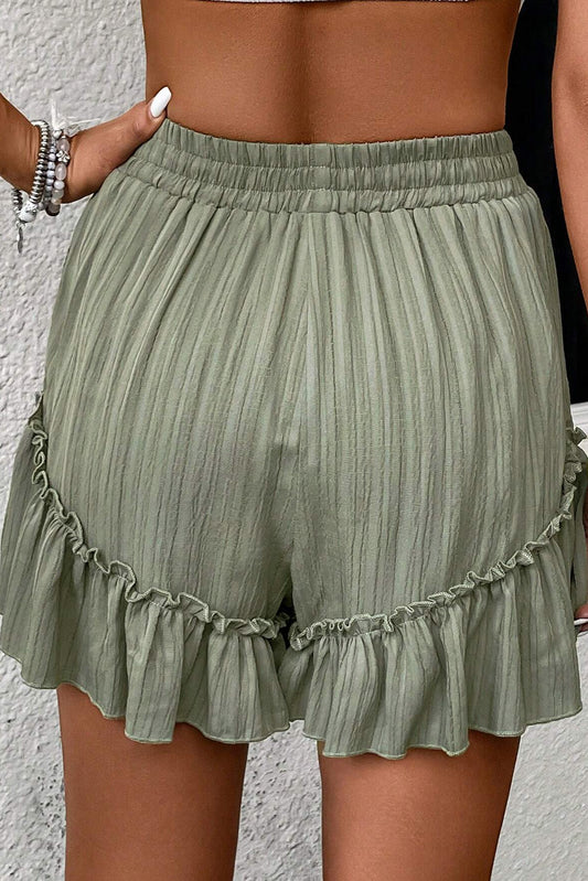 Laurel Breeze Ruffle Hem Shorts – Textured Green