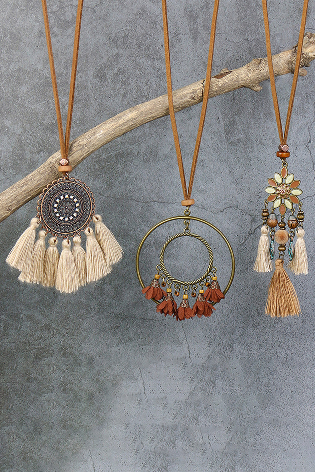 Boho Bloom Necklace Set – 3pc Tassel Pendant Layering Chains