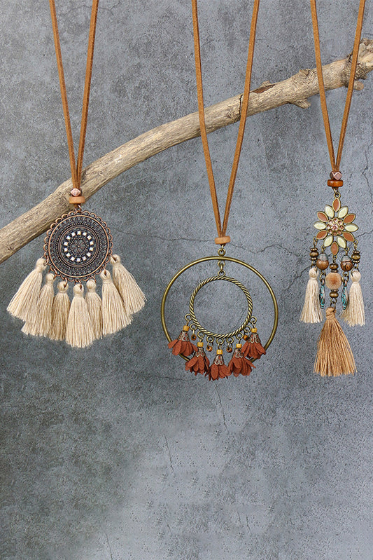 Boho Bloom Necklace Set – 3pc Tassel Pendant Layering Chains