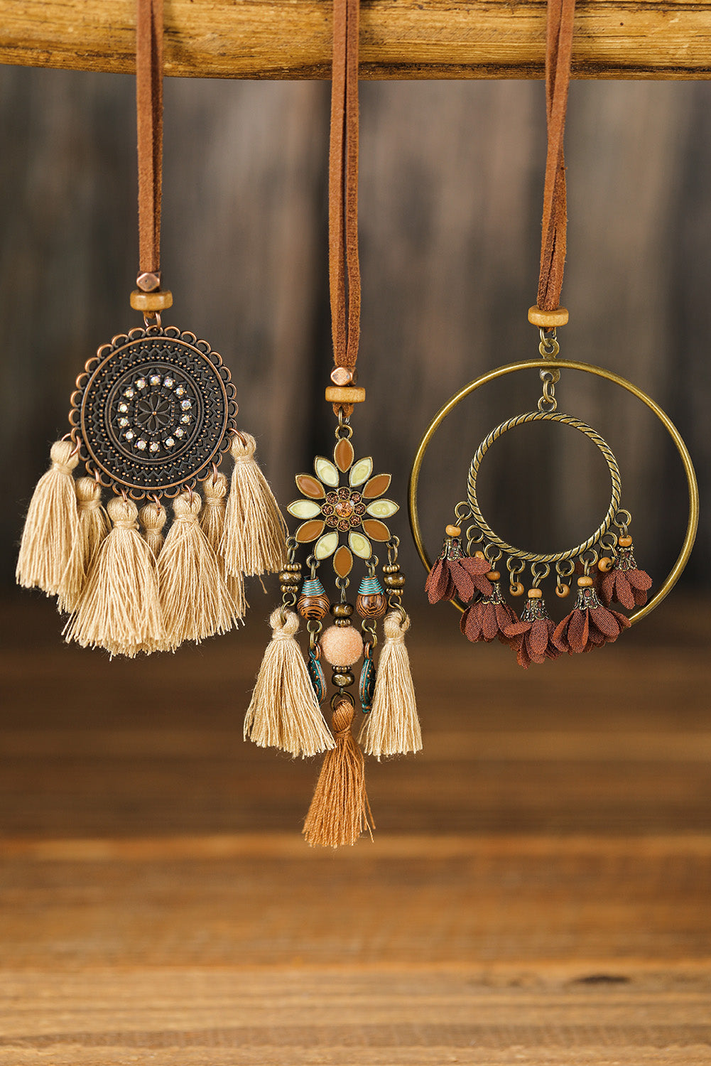 Boho Bloom Necklace Set – 3pc Tassel Pendant Layering Chains